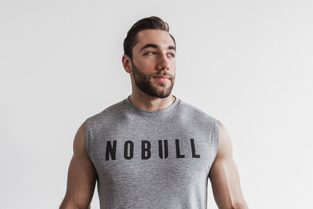 NOBULL Men's Sleeveless Tee - Heather Grey - Ireland (0314HAFVQ)